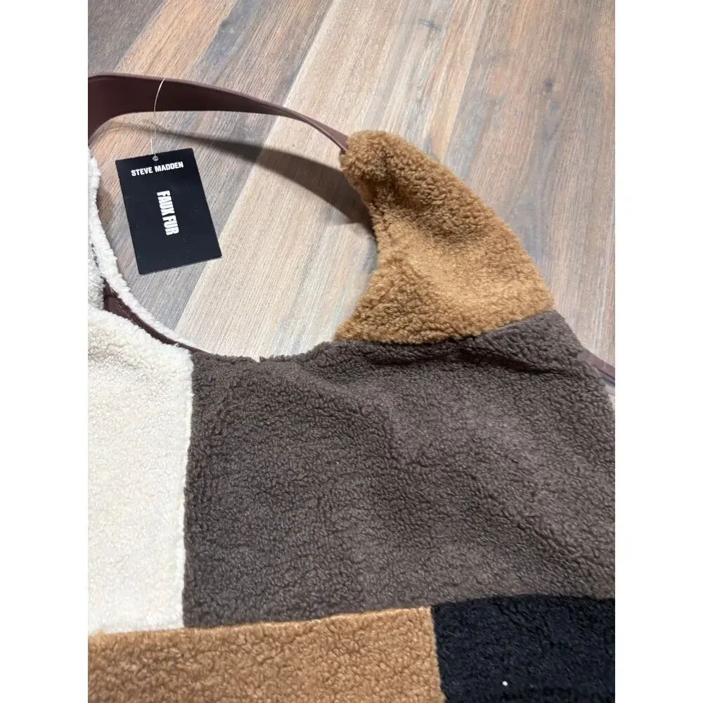 Steve Madden Cognac Multi BTully Hobo Bag Brown Black White Colorblock Faux Fur